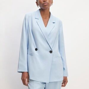 Everlane GoWeave Drapey Blazer Light Blue Double Breasted in Chambray Size 12